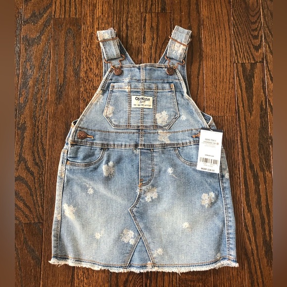 OshKosh B'Gosh Girls 12M Floral Vintage Wash Denim Skirtall/Overalls Dress - NWT - Picture 2 of 10
